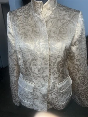 Jaqueta elegante Arden B feminina 6/8 dourada floral jacquad em ESTADO IMACULADO. - Imagem 1 de 2
