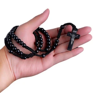 Rosary Beads Wooden Wood Crucifix Catholic Christian Religious Jesus on Cross - Picture 1 of 7