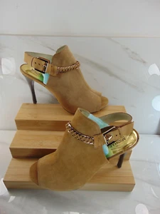 MICHAEL KORS LOGO Tan Leather High Heel DRESS sandals NEW - NEVER WORN  10 M - Picture 1 of 7