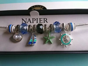 Napier Silver Tone Enamel Nautical Charm Toggle Bracelet. F2021 - Picture 1 of 6