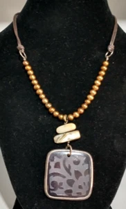 SILPADA .925, BRONZE PEARL, ETCHED PENDANT SHELL, LEATHER NECKLACE N1803 RETIRED - Picture 1 of 8