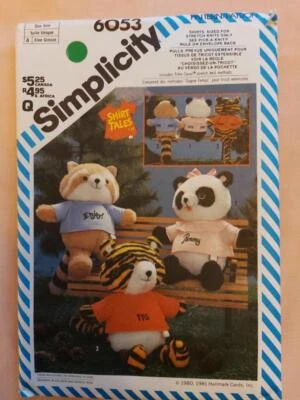 Simplicity 6053 Vintage Stuffed Animals & Shirts Pattern. Transfers Included - Image 1 of 2