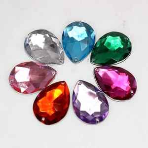 50 Flatback Acrylic Sewing Rhinestone Gems Teardrop 18X25mm Sew On Beads Craft - Picture 1 of 11