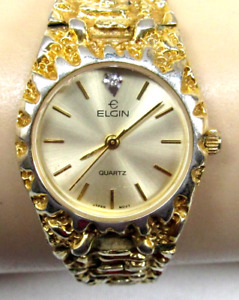 Elgin Diamond Dial END 01 012 Gold Nugget Style Ladies Mens Unisex Quartz Watch