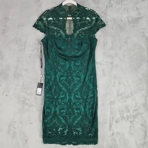 Tadashi Shoji Irvine Keyhole Embroidered Dress Womens 12 Green Mesh Cap Sleeve - Picture 1 of 9