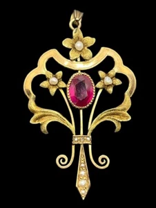 Colgante Lavalier Era Eduardiana Oro 10k para Collar Semilla Perlas Flores Rosa - Imagen 1 de 13
