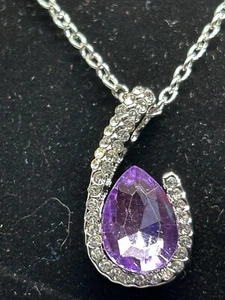 Collar de cristal de circonita cúbica con gota de lágrima suspendida enchapado en platino de plata regalo - Imagen 1 de 9