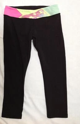 Ivivva by lululemon black neon pink yellow cropped leggings cheer tumbling 14 - Image 1 of 4