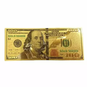 24KT GOLD Plated USD - 100 Dollars USD Gold Banknote . Collectibles items - Picture 1 of 3