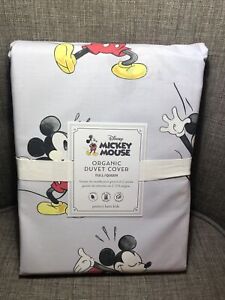 Pottery Barn Kids Disney Classic Mickey Mouse Full Queen Duvet Cover Gray