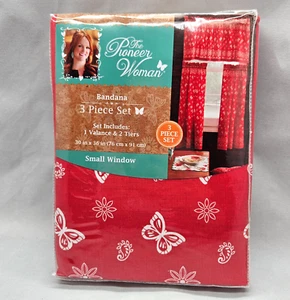 Pioneer Woman Small Window Red Bandana 3 Piece Curtain Set Country Kitchen Cabin - Picture 1 of 9