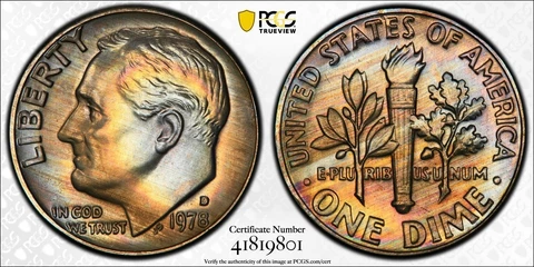 MS67 1978-D 10C Roosevelt Proof Dime, PCGS Secure- Vivid Rainbow Toned Cover
