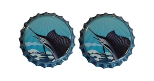 Beer Bottle Caps - Blue Swordfish - 1 Pair - Picture 1 of 3