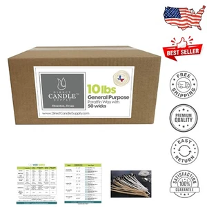 Versatile 10lb Paraffin Wax Bundle with 50 Pre-Waxed Wicks for Scented Candles - Picture 1 of 6