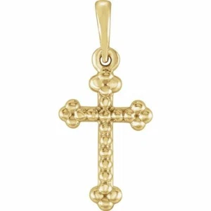 Beaded Cross Pendant In 14K Yellow Gold - Picture 1 of 2