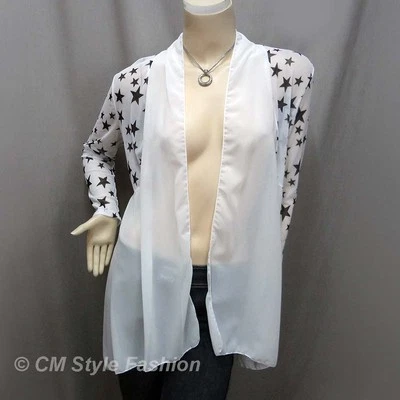 Cárdigan CM Estilo Estrella Patchwork Gasa Fluido Top Blanco M Foto 1 de 4