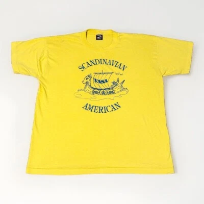 Camiseta Vikinga Puntada Única VASA Escandinava Americana XL Amarilla De Colección Foto 1 de 4