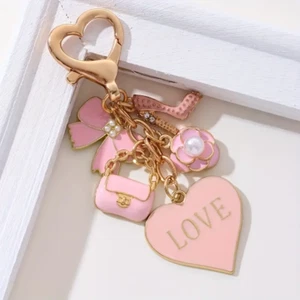 Love Pink Mini Bag Cosmetics Charm Keychain Key Ring Chain Keyring Fashion Women - Picture 1 of 3