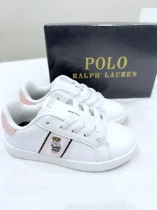 POLO RALPH LAUREN, OAKLYN BEAR TODDLER SNEAKERS, COLOR WHITE/LTPK/NVY, SIZE 9 - Picture 1 of 8