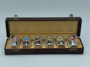 Vintage Silver Set of 6 German Shot Glasses/Cups with Enamel Town Coat of Arms - Picture 1 of 4