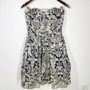Anna Sui Woman’s Strapless 100% Silk Dress Cocktail Tulle Black White Size 8 I22 - Picture 1 of 11