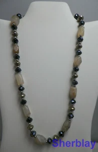 Costume Jewelry Faceted Glass Natural Stone Silver Tone Bead Necklace 20-22" - Picture 1 of 2