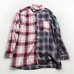 Size L - Men’s Urban Outfitters, Patchwork Button Up Flannel - Red Black & White - Picture 1 of 3