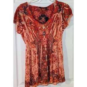 APT. 9 Womens Blouse Top M Medium Floral Paisley Print Red Orange NWT - Picture 1 of 7
