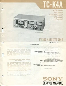 Sony TC-K4A Stereo Cassette Deck Service Manual - Picture 1 of 2