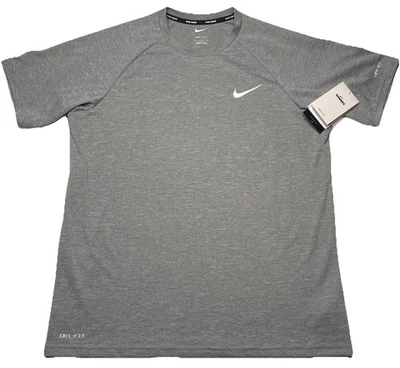 NIKE Swim Men's Lt Heather Grey Short Sleeve Hydroguard Rash Guard Shirt Med $46 - Image 1 of 4