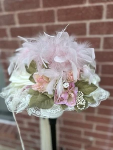Vintage Elsie Massey Victorian/Edwardian Touring Hat,Lace,Train,Pink Roses,beads - Picture 1 of 23
