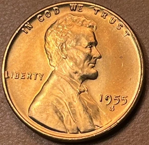 1955-S Lincoln Wheat Cent Stempelglanz roter Stempelriss in FREIHEIT Fehlermünze - Bild 1 von 7