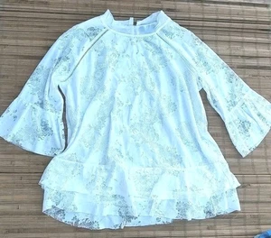 Susan Betro weiße Spitzenbluse Tunika ausgestellt Glockenärmel Cottagecore feminin 1X - Bild 1 von 10