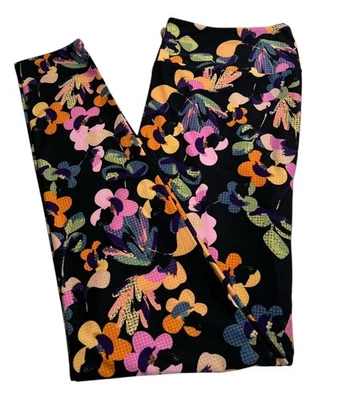 Leggings Lularoe TC Alto Curvilíneo Floral NEGRO Colorido Rejilla Abstracto Envío RÁPIDO Foto 1 de 4