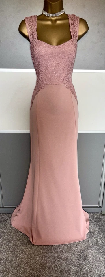 QUIZ Elegante Maxi Vestido de Encaje Lentejuelas Noche Cóctel Fiesta Baile de graduación Crucero Talla 10 Foto 1 de 3