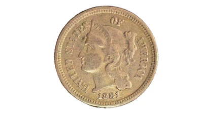 1881  3 CENT NICKEL    NICE DETAIL   BETTER DATE - Image 1 of 2