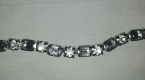 VINTAGE BAGUETTE & ROUND CLEAR PRONG SET RHINESTONE STATEMENT BRACELET - Picture 1 of 11