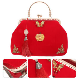  Red Fabric Chinese Handbag Bride Wedding Clutch Bags Bridal