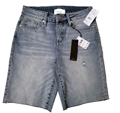 Habitual 女式 27 百慕大镂空牛仔裤短裤 9 英寸内缝仿旧下摆 *K — 第 1/4 张图片