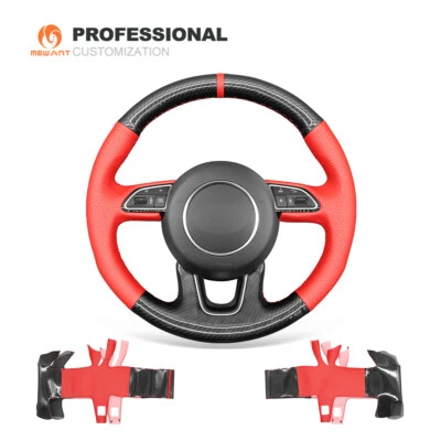 Cubierta de volante de coche de cuero rojo de fibra de carbono para Audi Q3 Q5 Q7 2012-2017 Foto 1 de 4