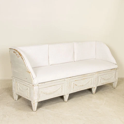Early 19th Century Swedish Gustavian White Painted Settee Bench Cover