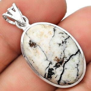 Natural Authentic White Buffalo Turquoise Nevada 925 Silver Pendant Jewelry