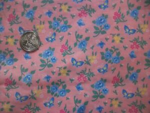 Vintage Retro Pink with Blue & Yellow Floral & Butterfly Cotton Quilt Fabric