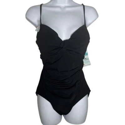 Traje de baño Spanx Love Your Assets negro de una pieza con aros fruncidos push up talla XL Foto 1 de 4