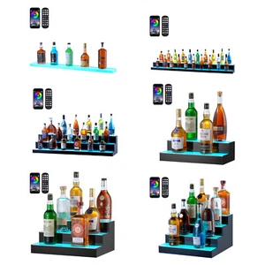 16/48/72"1-4 Steps LED Lighted Liquor Bottle Display Bar Shelf App Control - Picture 1 of 134