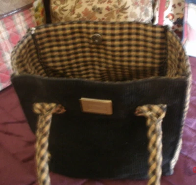 Bolso de Mano Longaberger Homestead Pequeño Negro Pana y Caqui Cuadros Guinga (900D) Foto 1 de 4