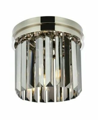 Polished Nickel Flush Mount 3 Light Fixture 12" Silver Shade Crystal Chandelier - Image 1 of 4