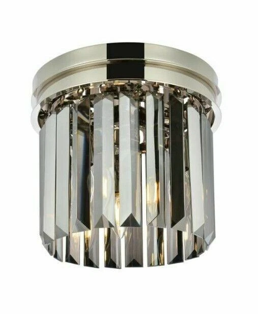 Polished Nickel Flush Mount 3 Light Fixture 12" Silver Shade Crystal Chandelier - Image 1 of 4