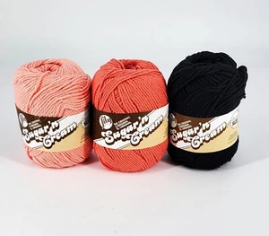 3 New Balls Lily Sugar'n Cream Super Yarn 100% Cotton Coral Rose Tangerine Black - Picture 1 of 12