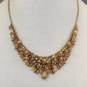 Premier Designs Necklace Gold Tone AB Beaded Dangle Center Bib Chain Jewelry 18" - Picture 1 of 18